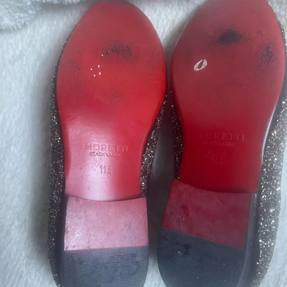 Moretti Black lane is leather black Men's Glitter Loafers suede trims SZ11.5